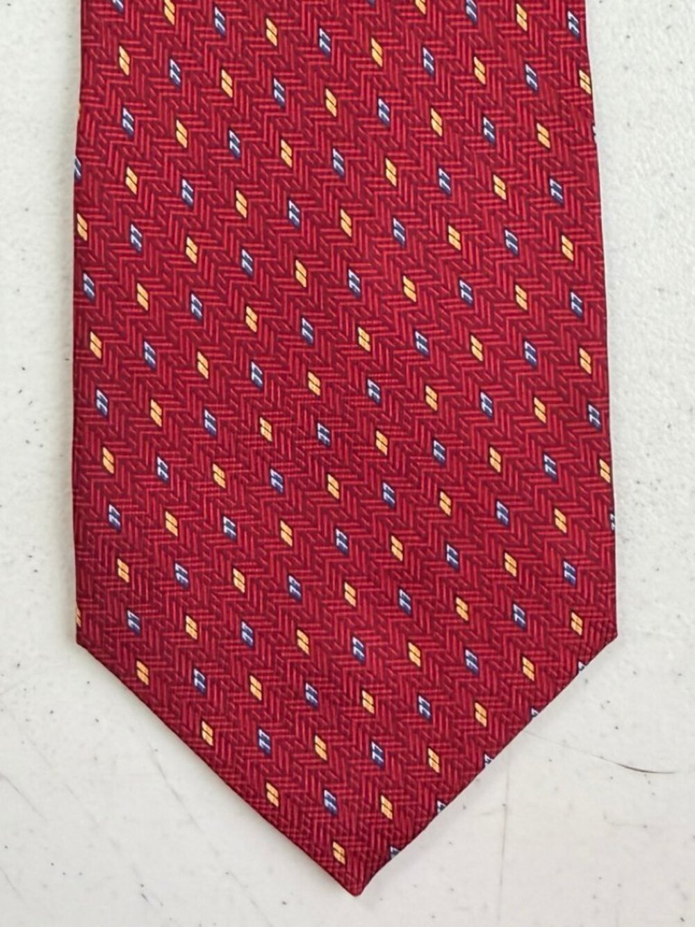 Vintage Geometric Dash Pattern Tie 90s Nautica Silk Mens Necktie Red/Blue/Yellow